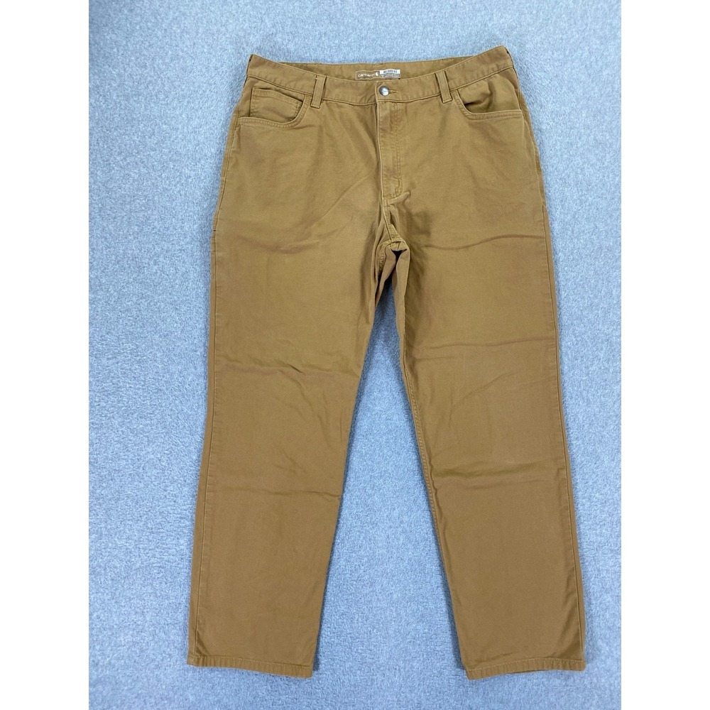 Carhartt Relaxed Fit Brown Canvas Work Pants 40x34 (Fits 37x31) Rugged Flex